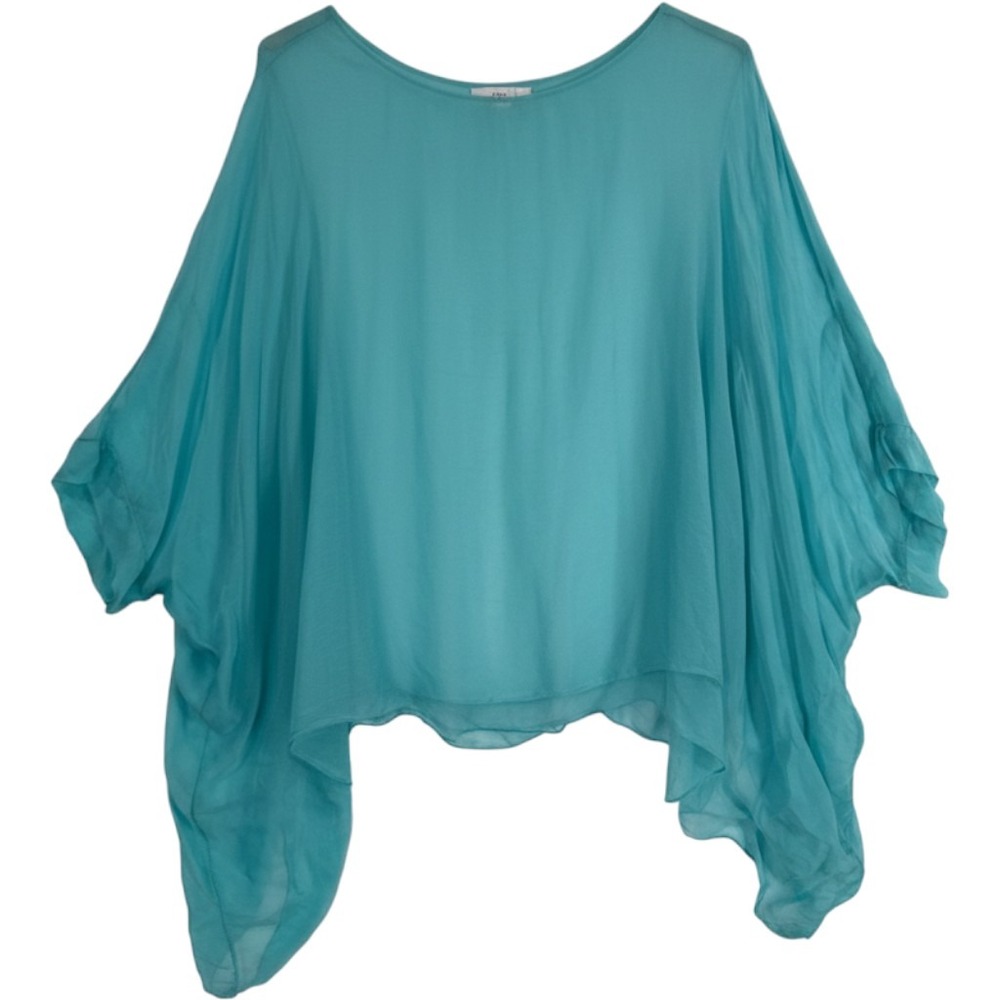 Marisima Poncho Top Women One Size Tiffany Blue Silk Blend Italian Made NWT